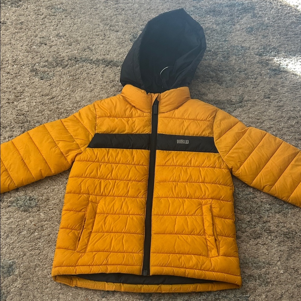 Warm Yellow and Black Puffer Jacket for Kids